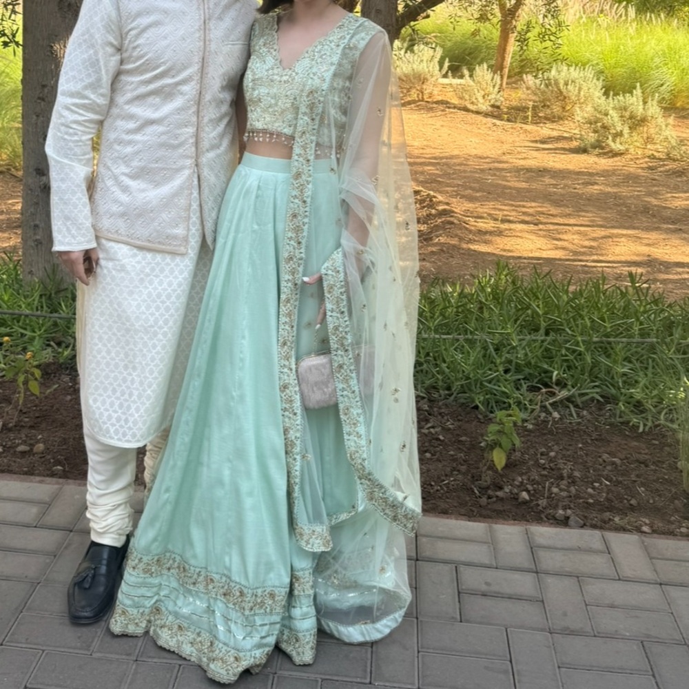 Elegant Mint Green Embroidered Lehenga - Picture 4 of 9